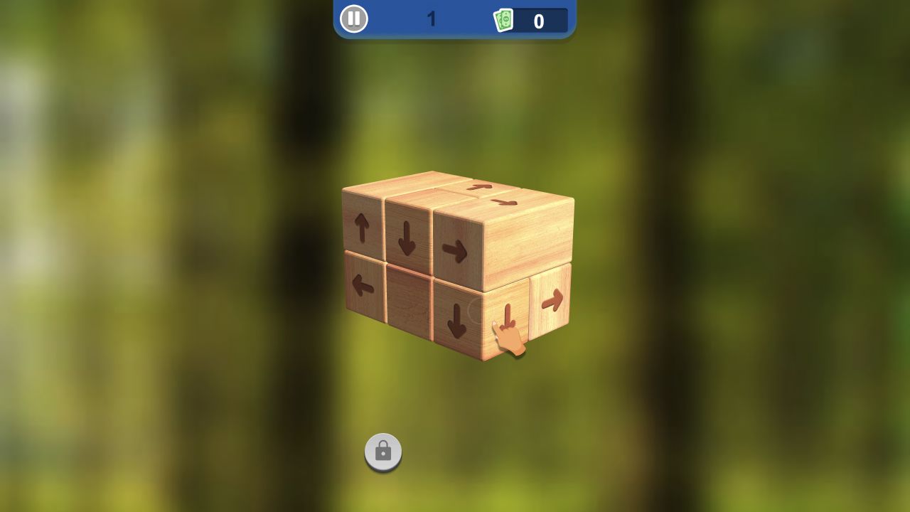 Tap 3D Wood Block Away Level 1 with a compact cube of directional wooden blocks